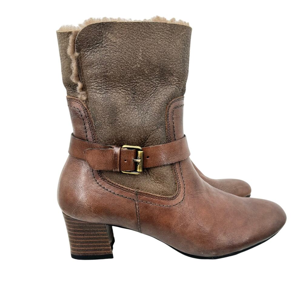 Bussola Barbados brown leather zip harness fur lined low heel ankle boots 37 NEW